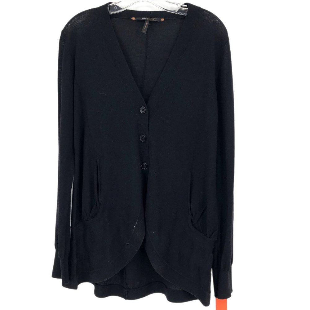 BCBG Black Button-Up Wool Sweater | Classic V-Neck Design